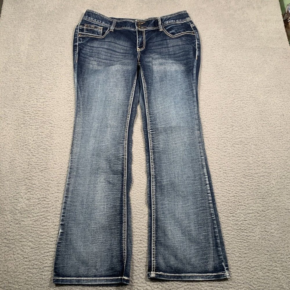 Ariya Jeans Womens Size 14 Dark Wash Low Rise Embellished Bootcut Denim Jean
